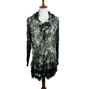 Puli Leopard Print Mesh Dress Ruffle Lace Hem Size Large